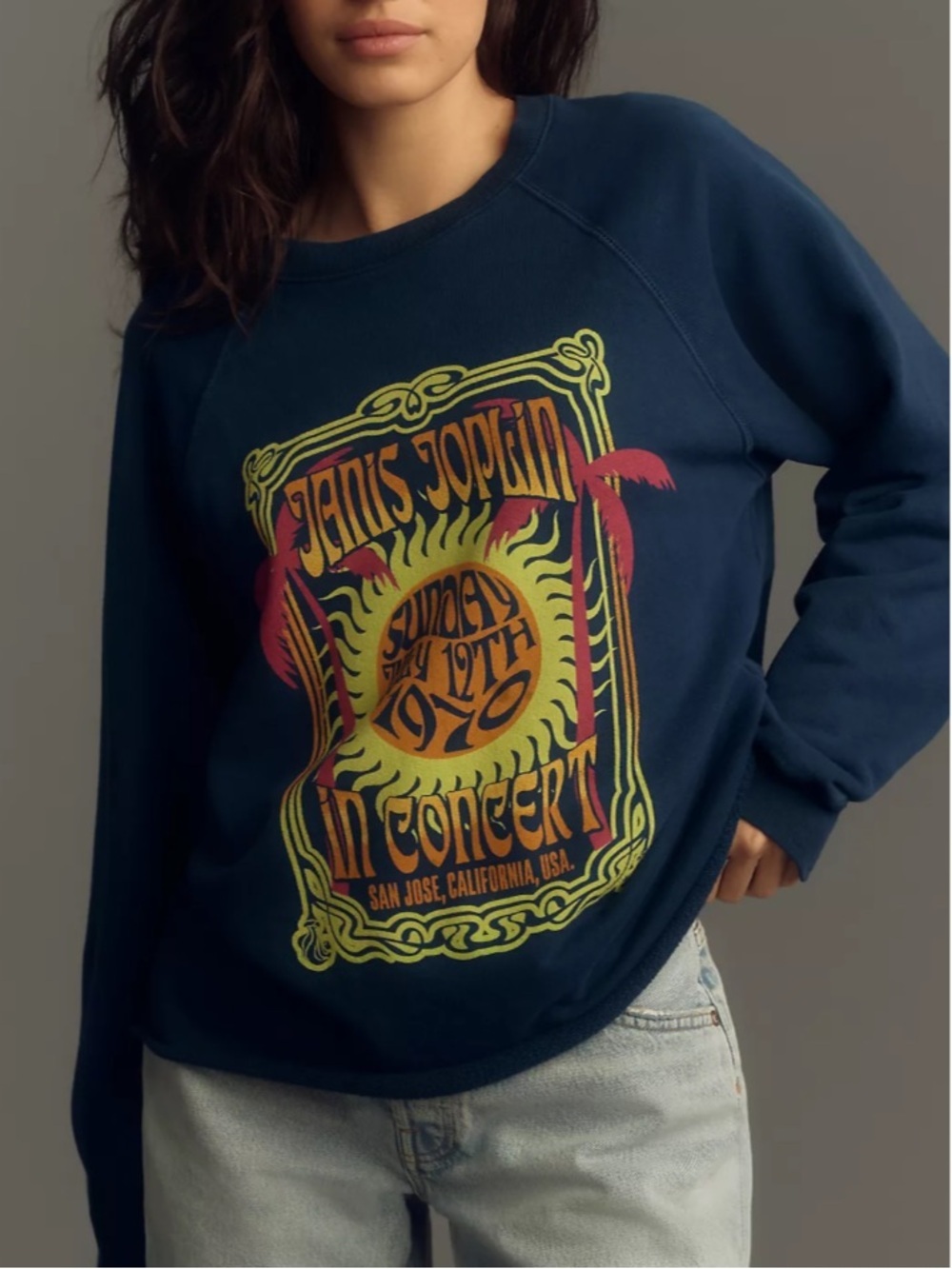 Original Retro Brand x Anthropologie Janis Joplin Crewneck Sweatshirt Blue M